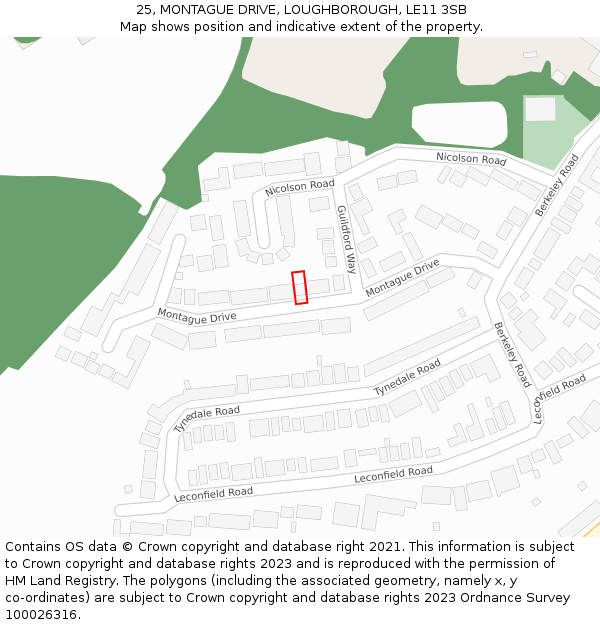 25, MONTAGUE DRIVE, LOUGHBOROUGH, LE11 3SB: Location map and indicative extent of plot