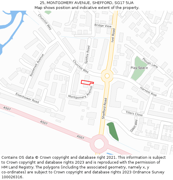 25, MONTGOMERY AVENUE, SHEFFORD, SG17 5UA: Location map and indicative extent of plot