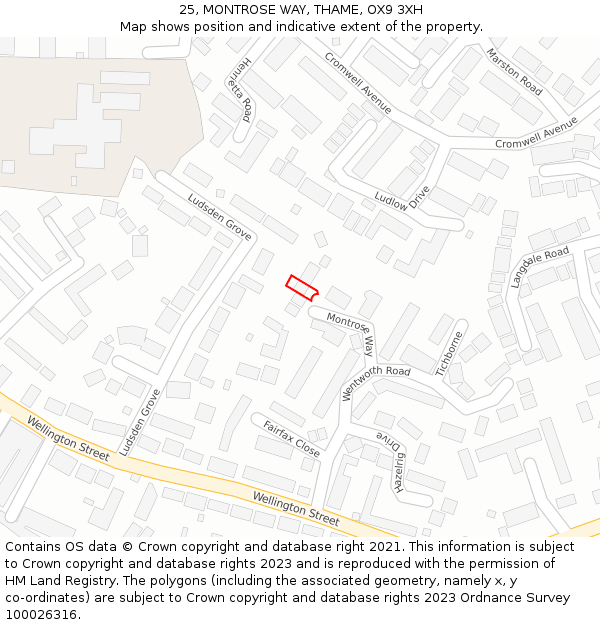 25, MONTROSE WAY, THAME, OX9 3XH: Location map and indicative extent of plot