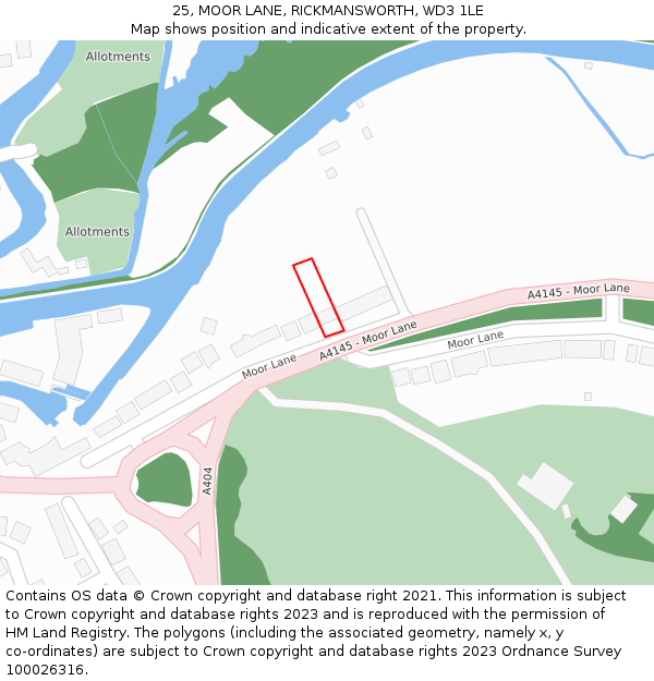 25, MOOR LANE, RICKMANSWORTH, WD3 1LE: Location map and indicative extent of plot