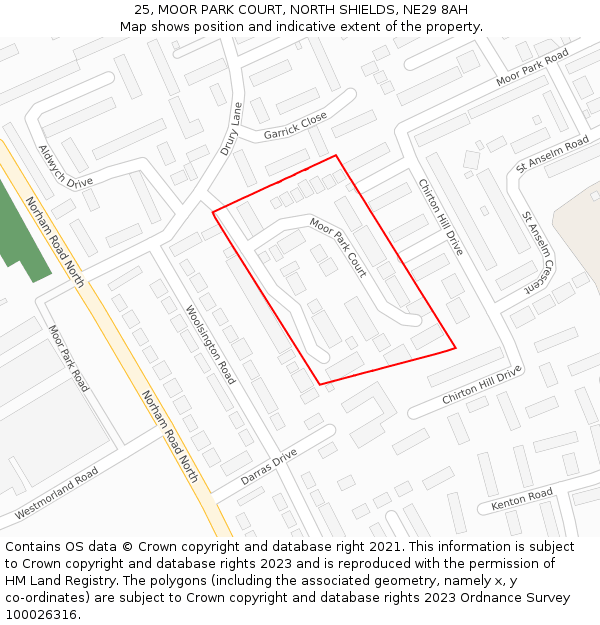 25, MOOR PARK COURT, NORTH SHIELDS, NE29 8AH: Location map and indicative extent of plot