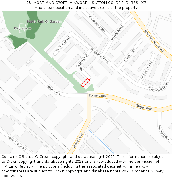 25, MORELAND CROFT, MINWORTH, SUTTON COLDFIELD, B76 1XZ: Location map and indicative extent of plot