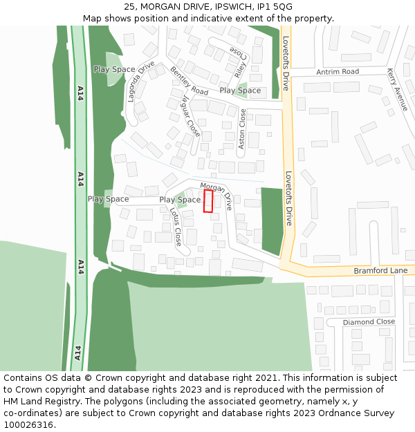 25, MORGAN DRIVE, IPSWICH, IP1 5QG: Location map and indicative extent of plot