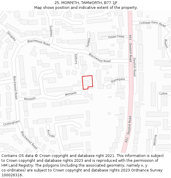 25, MORPETH, TAMWORTH, B77 1JF: Location map and indicative extent of plot