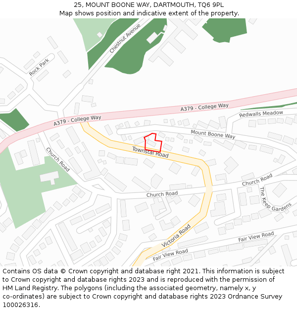 25, MOUNT BOONE WAY, DARTMOUTH, TQ6 9PL: Location map and indicative extent of plot