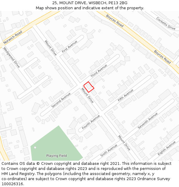 25, MOUNT DRIVE, WISBECH, PE13 2BG: Location map and indicative extent of plot