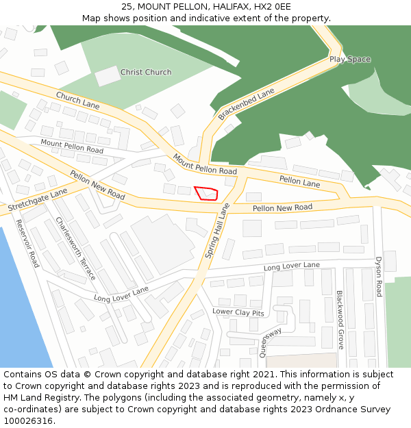 25, MOUNT PELLON, HALIFAX, HX2 0EE: Location map and indicative extent of plot