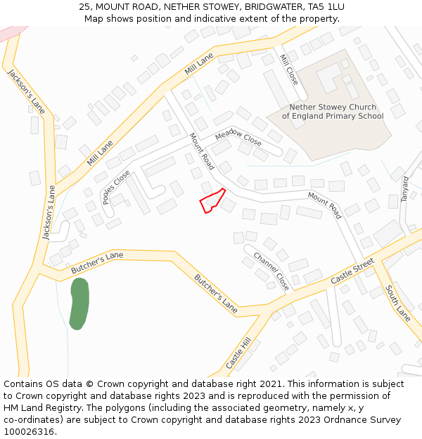 25, MOUNT ROAD, NETHER STOWEY, BRIDGWATER, TA5 1LU: Location map and indicative extent of plot