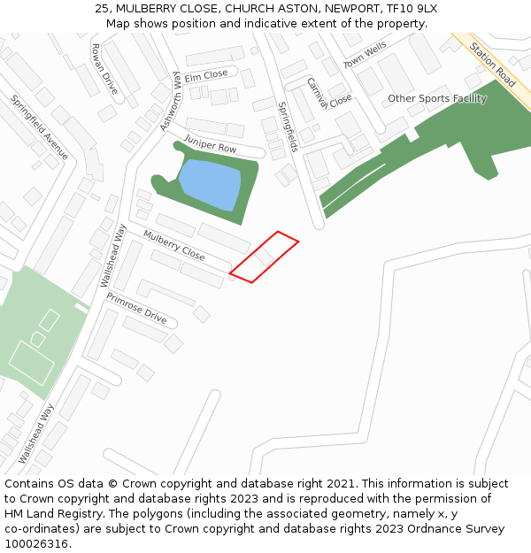 25, MULBERRY CLOSE, CHURCH ASTON, NEWPORT, TF10 9LX: Location map and indicative extent of plot