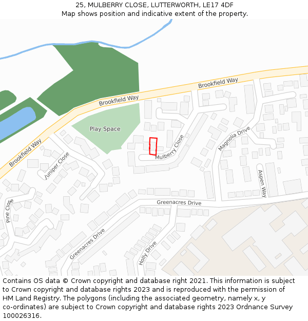 25, MULBERRY CLOSE, LUTTERWORTH, LE17 4DF: Location map and indicative extent of plot