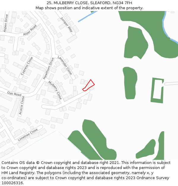 25, MULBERRY CLOSE, SLEAFORD, NG34 7FH: Location map and indicative extent of plot