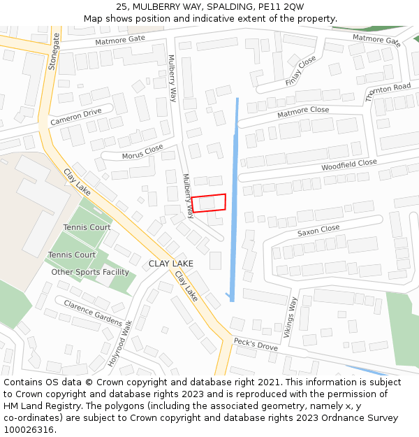 25, MULBERRY WAY, SPALDING, PE11 2QW: Location map and indicative extent of plot