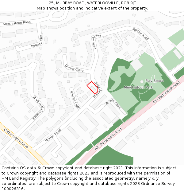 25, MURRAY ROAD, WATERLOOVILLE, PO8 9JE: Location map and indicative extent of plot