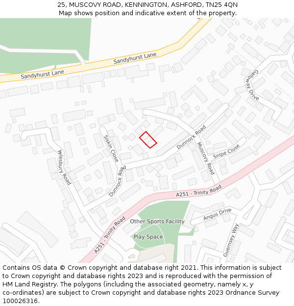 25, MUSCOVY ROAD, KENNINGTON, ASHFORD, TN25 4QN: Location map and indicative extent of plot