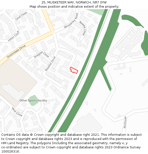 25, MUSKETEER WAY, NORWICH, NR7 0YW: Location map and indicative extent of plot
