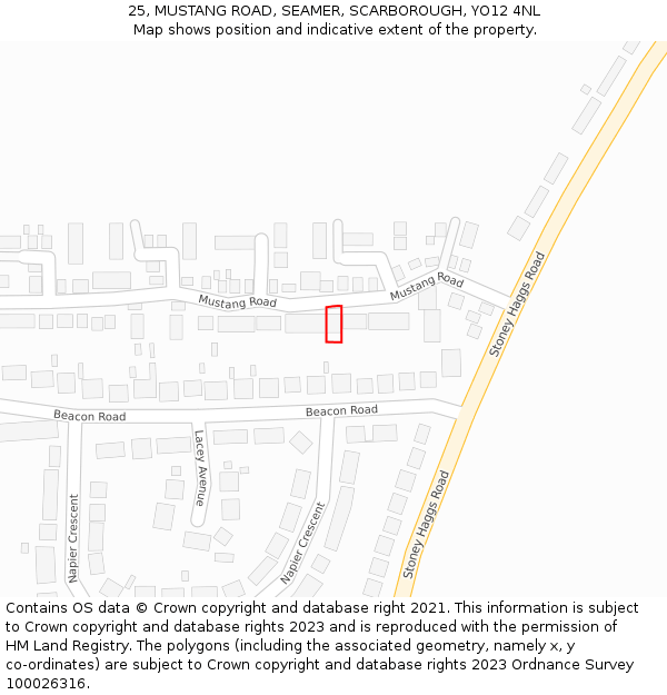 25, MUSTANG ROAD, SEAMER, SCARBOROUGH, YO12 4NL: Location map and indicative extent of plot