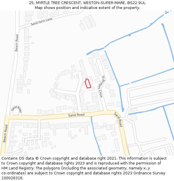 25, MYRTLE TREE CRESCENT, WESTON-SUPER-MARE, BS22 9UL: Location map and indicative extent of plot