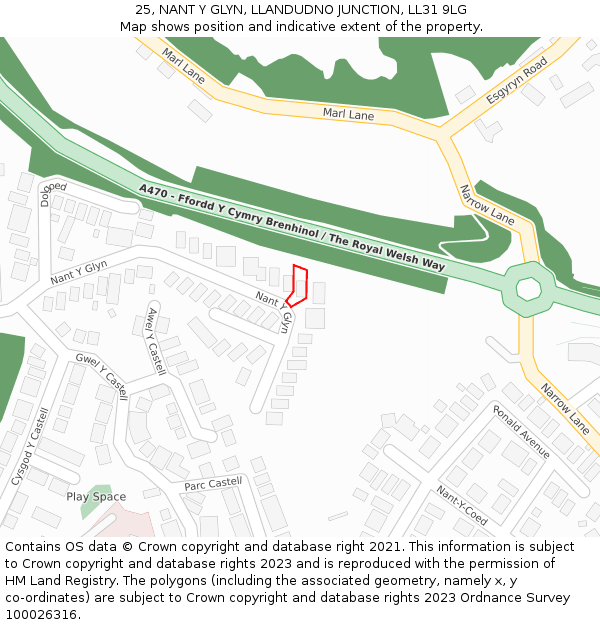 25, NANT Y GLYN, LLANDUDNO JUNCTION, LL31 9LG: Location map and indicative extent of plot