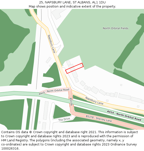 25, NAPSBURY LANE, ST ALBANS, AL1 1DU: Location map and indicative extent of plot