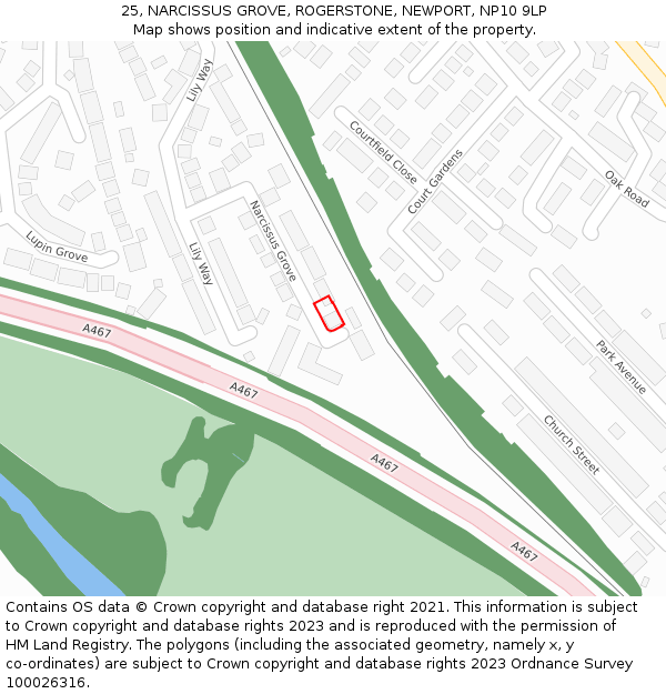 25, NARCISSUS GROVE, ROGERSTONE, NEWPORT, NP10 9LP: Location map and indicative extent of plot