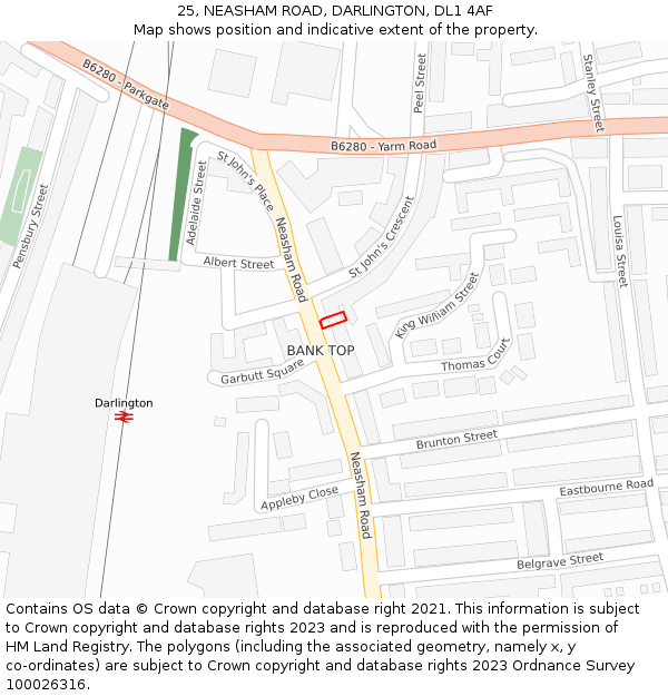 25, NEASHAM ROAD, DARLINGTON, DL1 4AF: Location map and indicative extent of plot