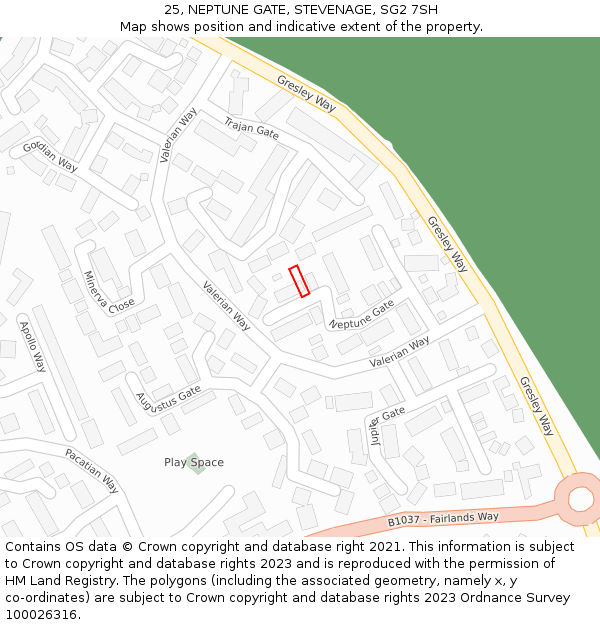25, NEPTUNE GATE, STEVENAGE, SG2 7SH: Location map and indicative extent of plot