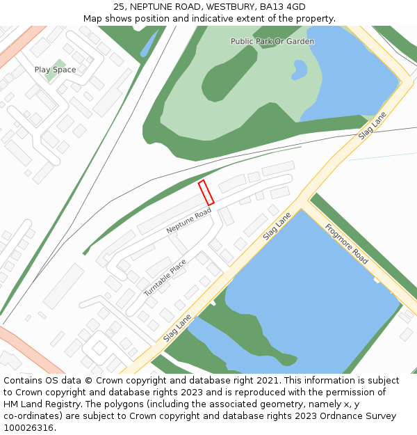 25, NEPTUNE ROAD, WESTBURY, BA13 4GD: Location map and indicative extent of plot