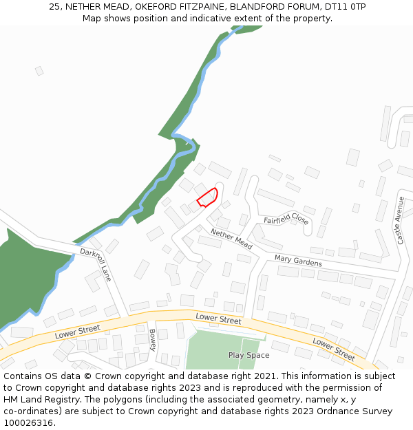 25, NETHER MEAD, OKEFORD FITZPAINE, BLANDFORD FORUM, DT11 0TP: Location map and indicative extent of plot