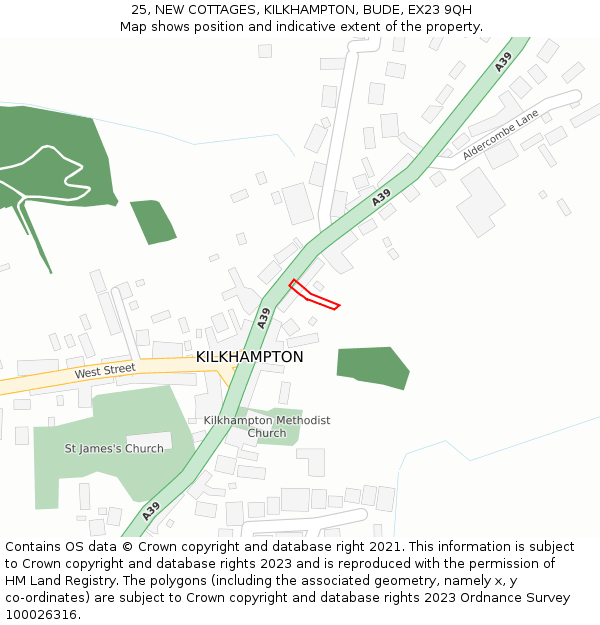 25, NEW COTTAGES, KILKHAMPTON, BUDE, EX23 9QH: Location map and indicative extent of plot