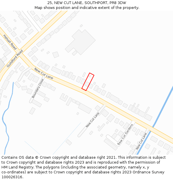 25, NEW CUT LANE, SOUTHPORT, PR8 3DW: Location map and indicative extent of plot