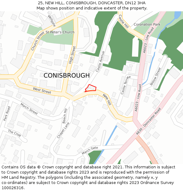 25, NEW HILL, CONISBROUGH, DONCASTER, DN12 3HA: Location map and indicative extent of plot