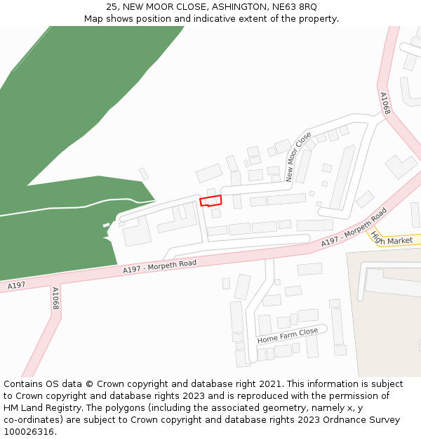 25, NEW MOOR CLOSE, ASHINGTON, NE63 8RQ: Location map and indicative extent of plot