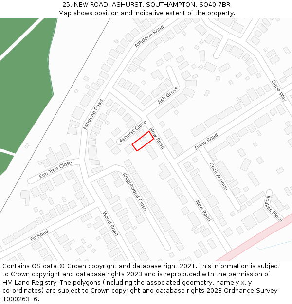 25, NEW ROAD, ASHURST, SOUTHAMPTON, SO40 7BR: Location map and indicative extent of plot