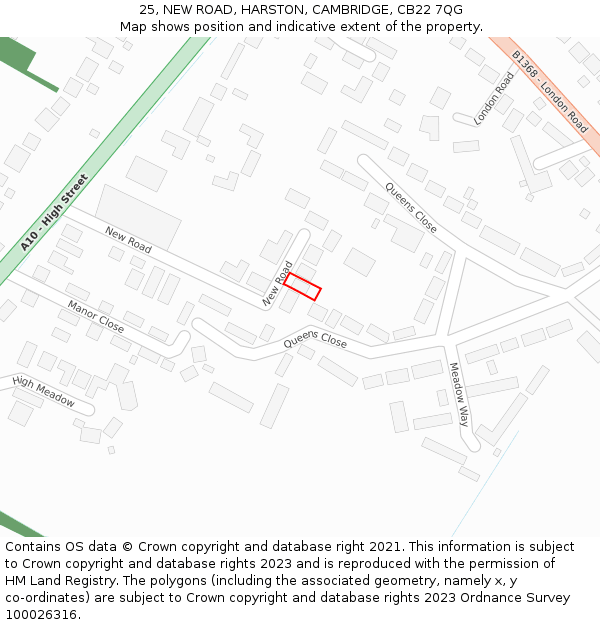 25, NEW ROAD, HARSTON, CAMBRIDGE, CB22 7QG: Location map and indicative extent of plot