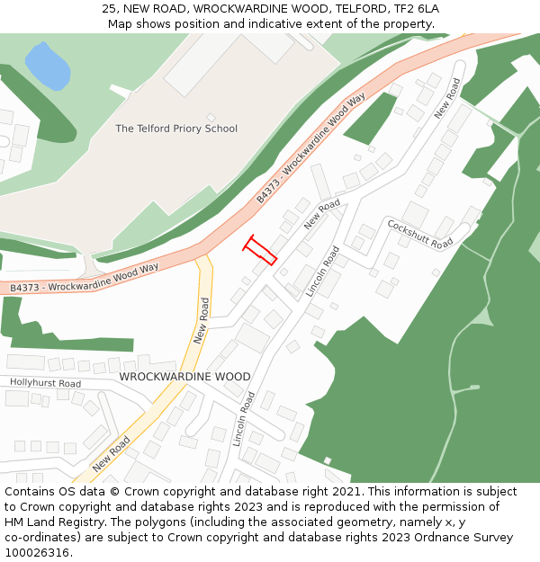 25, NEW ROAD, WROCKWARDINE WOOD, TELFORD, TF2 6LA: Location map and indicative extent of plot