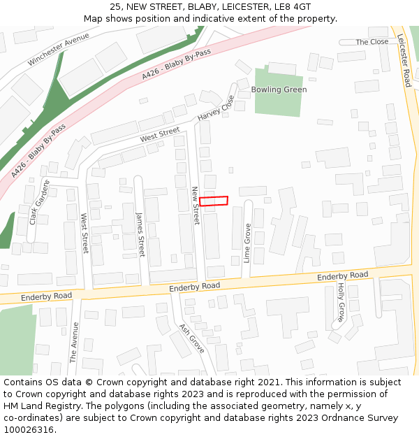 25, NEW STREET, BLABY, LEICESTER, LE8 4GT: Location map and indicative extent of plot