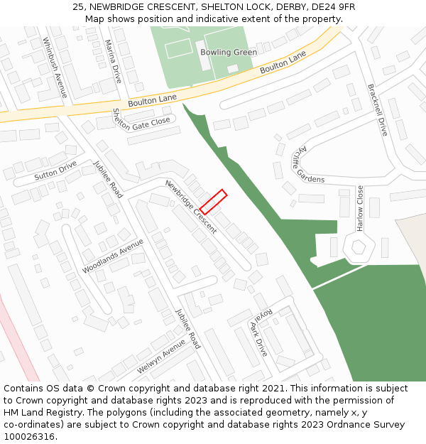 25, NEWBRIDGE CRESCENT, SHELTON LOCK, DERBY, DE24 9FR: Location map and indicative extent of plot