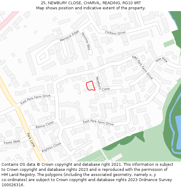 25, NEWBURY CLOSE, CHARVIL, READING, RG10 9RT: Location map and indicative extent of plot