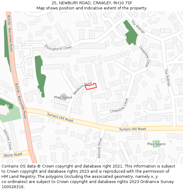 25, NEWBURY ROAD, CRAWLEY, RH10 7SF: Location map and indicative extent of plot