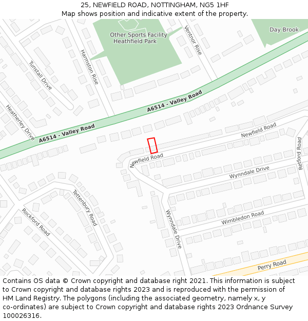 25, NEWFIELD ROAD, NOTTINGHAM, NG5 1HF: Location map and indicative extent of plot