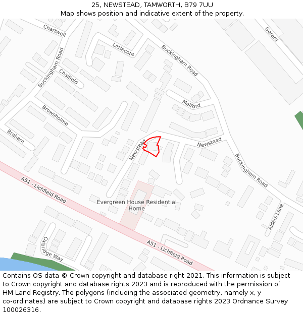 25, NEWSTEAD, TAMWORTH, B79 7UU: Location map and indicative extent of plot