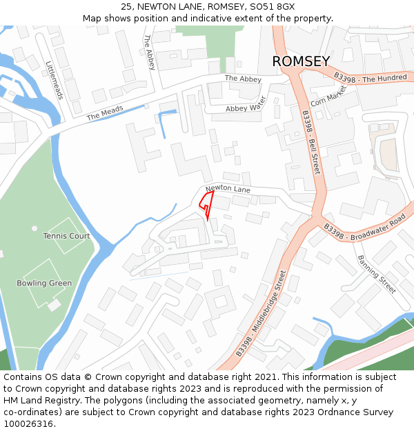 25, NEWTON LANE, ROMSEY, SO51 8GX: Location map and indicative extent of plot