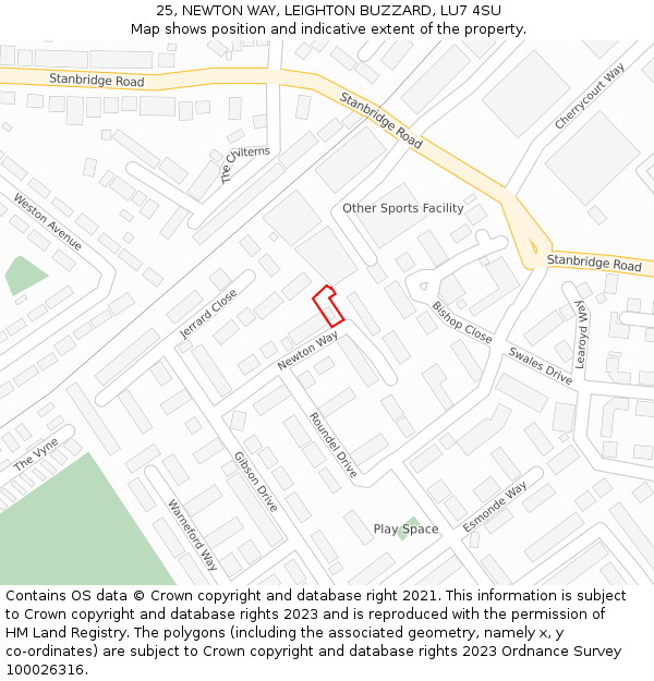 25, NEWTON WAY, LEIGHTON BUZZARD, LU7 4SU: Location map and indicative extent of plot