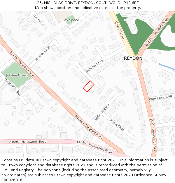 25, NICHOLAS DRIVE, REYDON, SOUTHWOLD, IP18 6RE: Location map and indicative extent of plot