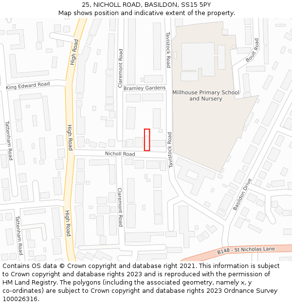 25, NICHOLL ROAD, BASILDON, SS15 5PY: Location map and indicative extent of plot