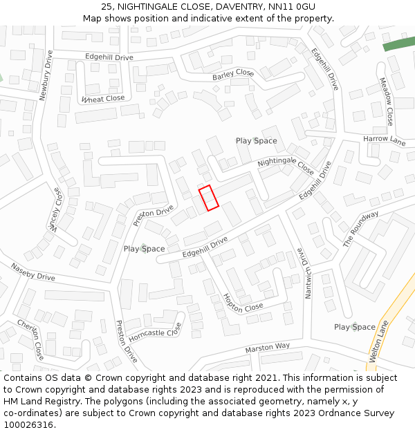 25, NIGHTINGALE CLOSE, DAVENTRY, NN11 0GU: Location map and indicative extent of plot