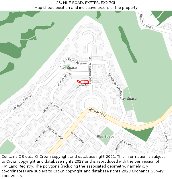 25, NILE ROAD, EXETER, EX2 7GL: Location map and indicative extent of plot