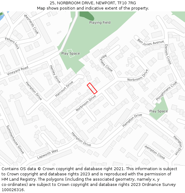 25, NORBROOM DRIVE, NEWPORT, TF10 7RG: Location map and indicative extent of plot