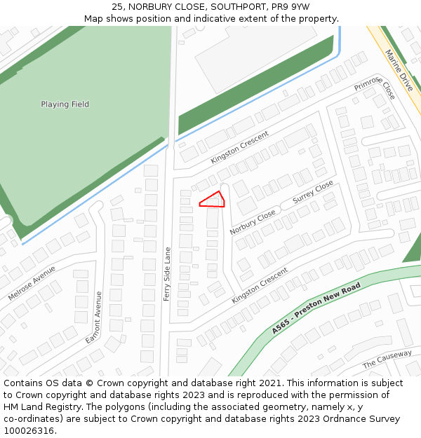 25, NORBURY CLOSE, SOUTHPORT, PR9 9YW: Location map and indicative extent of plot