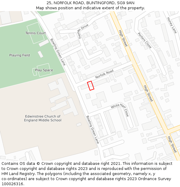 25, NORFOLK ROAD, BUNTINGFORD, SG9 9AN: Location map and indicative extent of plot